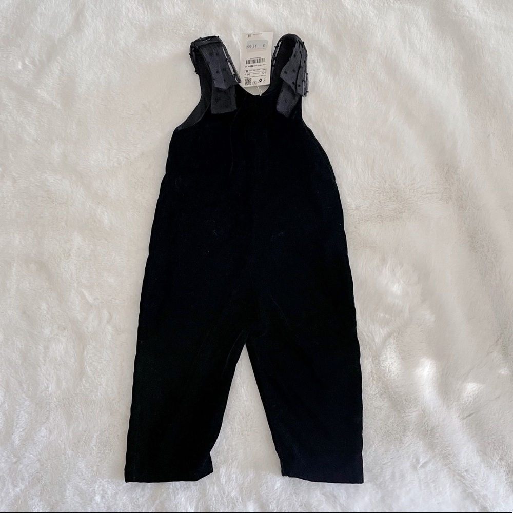 NWT Zara Toddler Girl Black Organza Velvet Overall Size 2-3 years